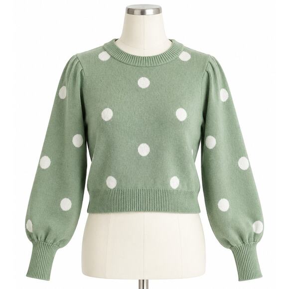 Philosophy Sweaters - PHILOSOPHY Crewneck Polka Dot Balloon Sleeve Green/White Sweater - Size S